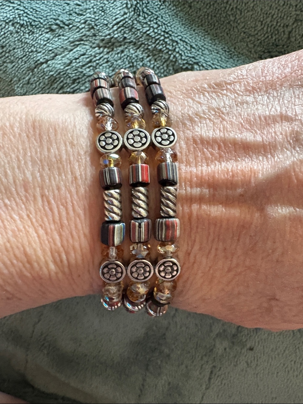 Beaded Stretch Bracelet Trio - Silver and Brown
